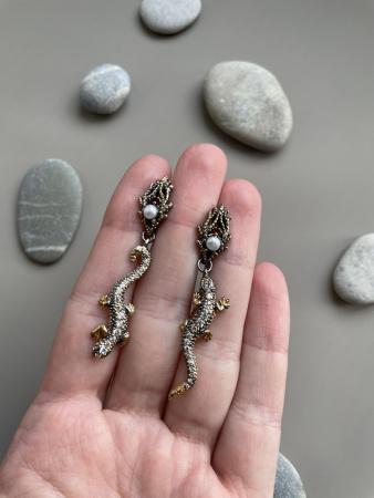 Серьги из серебра «Ящерица»