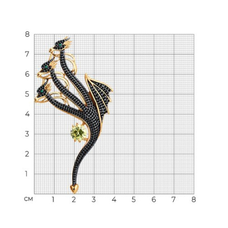 Брошь из серебра с фианитами «Дракон»