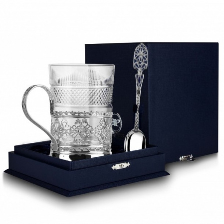 Серебряный подстаканник «Ажур» литой с ложкой