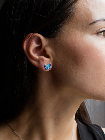 Серебряные серьги-пусеты с эмалью «Бабочка»