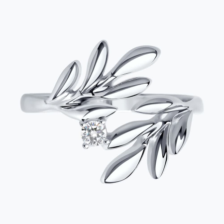 Кольцо из серебра с фианитами «Листья»