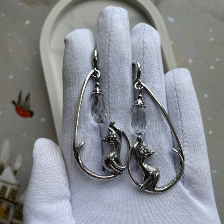 Серебряное серьги «Под фонарем» кот