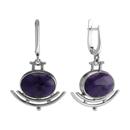 Серьги из серебра 925 Маятник с чароитом