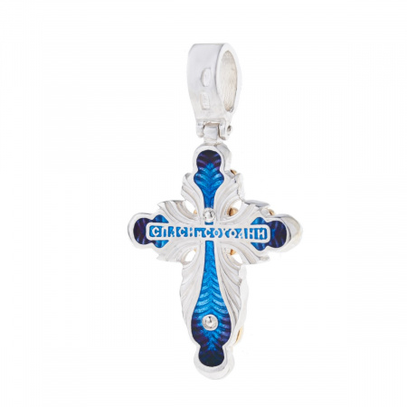 Крест серебряный с фианитами и эмалью