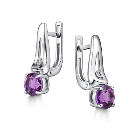 Серебряные серьги с аметистом и бриллиантом