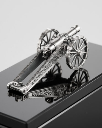 Шкатулка «Пушка» серебро и обсидиан