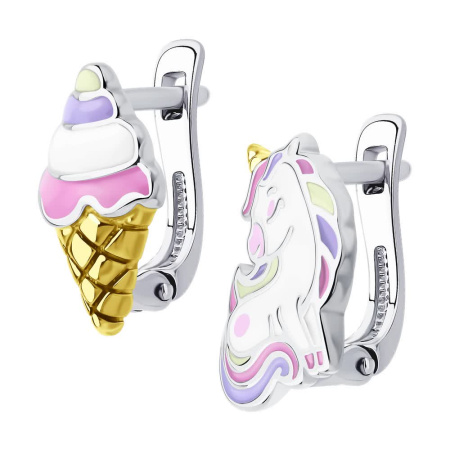 Серьги из золочёного серебра с эмалью «Мороженое»