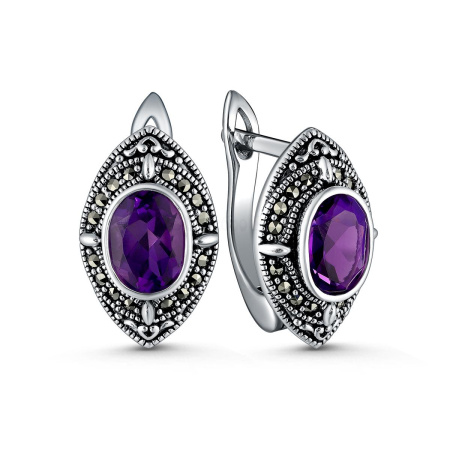 Серьги из серебра с аметистом и марказитами