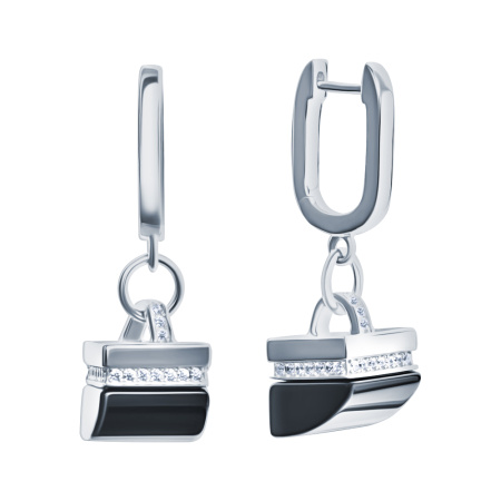 Серьги из серебра с ониксом и фианитами