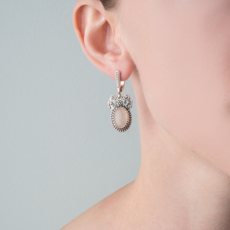 Серьги из серебра «Бабочки» 925 пробы с розовым кварцем