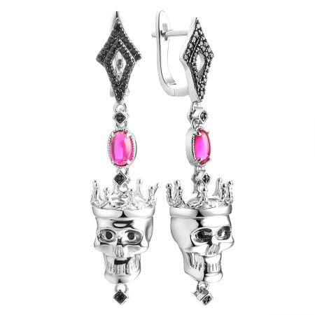 Серьги из серебра со шпинелью «Череп»