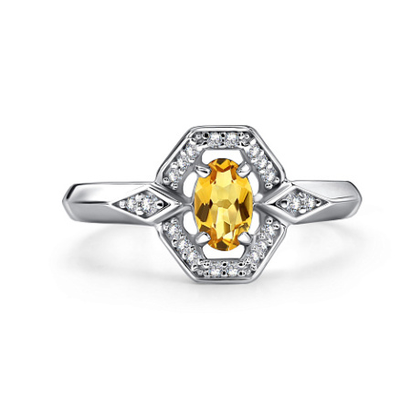 Кольцо из серебра с цитрином и фианитами