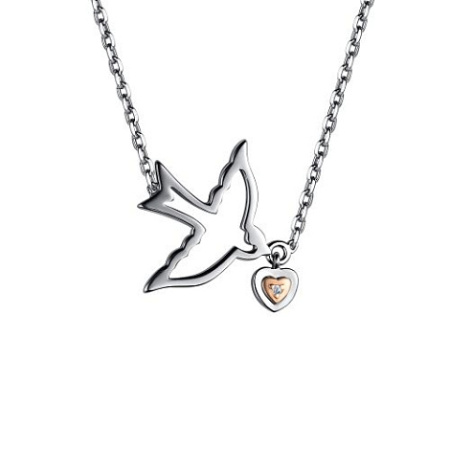 Колье из серебра с бриллиантом и позолотой «Ласточка»