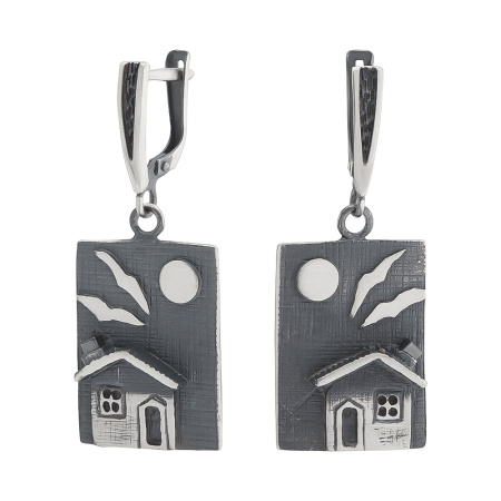 Серьги из серебра с гематитом «Дом»