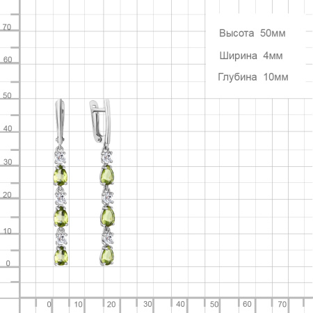 Серьги из серебра с хризолитами и фианитами