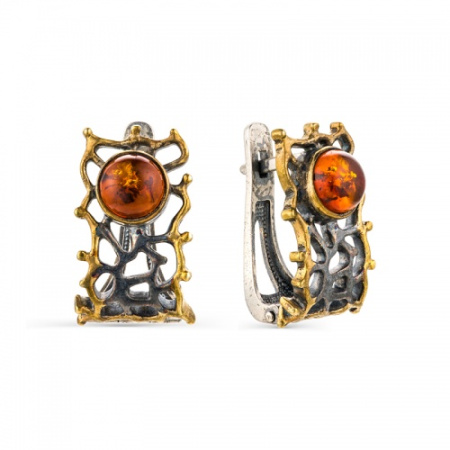 Серьги из серебра «Янтарь и водоросли»