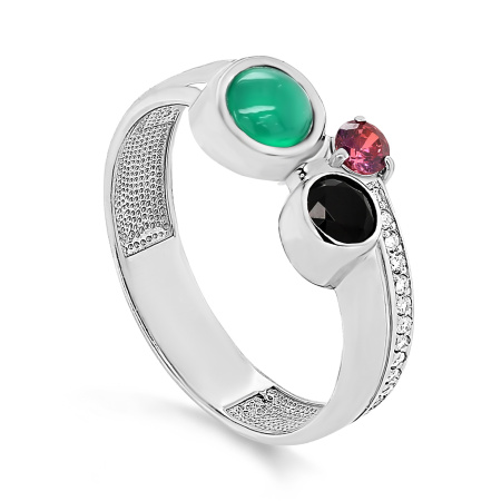 Кольцо серебряное с ониксом и фианитами