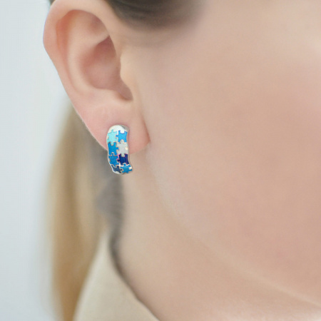 Серебряные серьги с эмалью «Пазлы»