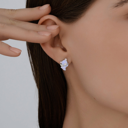 Серьги детские из серебра с эмалью Мишка