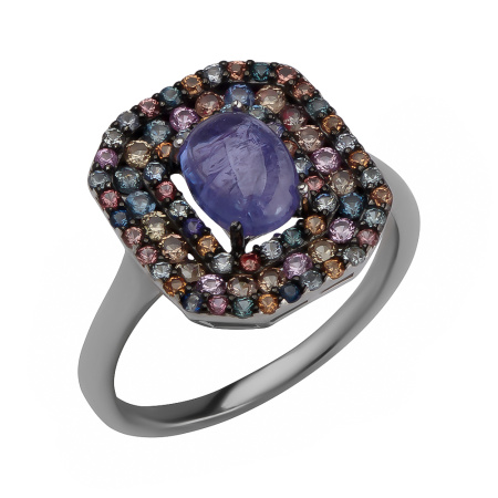 Кольцо из серебра с сапфиром и танзанитом