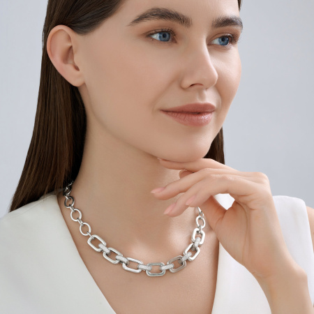 Серебряное колье с фианитами «Цепь»
