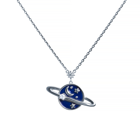 Серебяное колье с фианитом и эмалью «Планета»