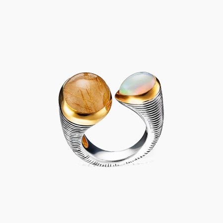 Серебряное кольцо «Дуэт» с опалом
