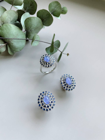 Серьги из серебра с сапфирами и танзанитом