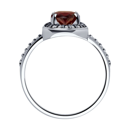 Серебряное кольцо с гранатом и фианитами