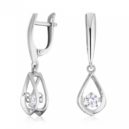 Серьги серебряные с танцующими фианитами