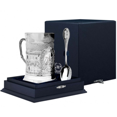 Серебряный подстаканник «Мосты Петербурга» с ложкой в футляре