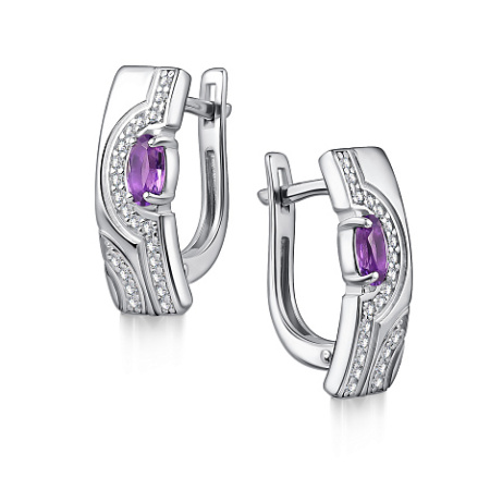 Серьги из серебра с аметистами и фианитами