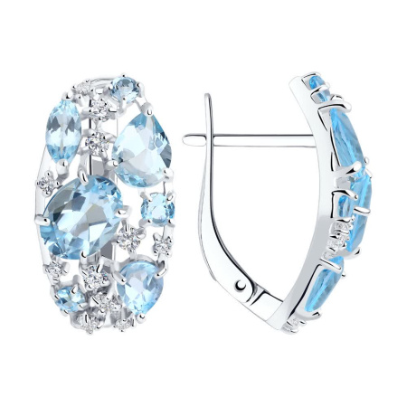 Серьги из серебра с топазами и фианитами