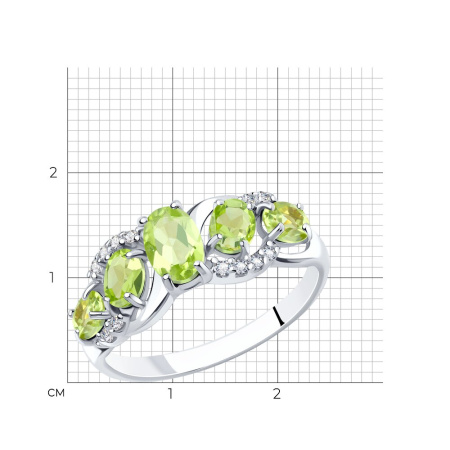 Кольцо из серебра с фианитами и хризолитами