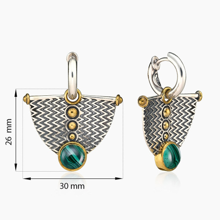 Серьги из серебра с малахитом в позолоте