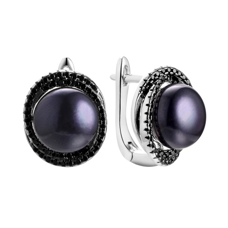 Серьги из серебра с шпинелью и жемчугом