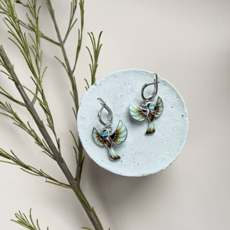 Серьги из серебра с эмалью «Сойка»