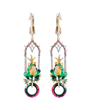 Серьги из серебра с фианитами и эмалью «Царевна-лягушка»