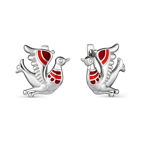 Серебряные серьги «Былинные птицы» с эмалью