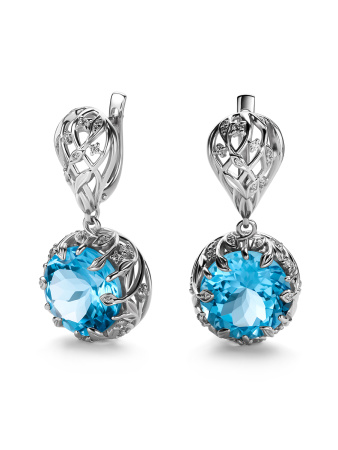 Серьги из серебра с топазом и фианитами