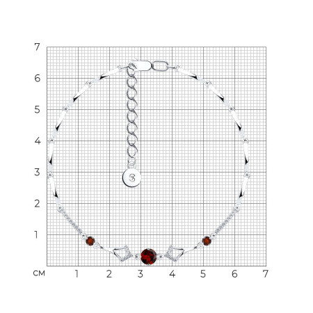 Браслет из серебра с гранатом и фианитами