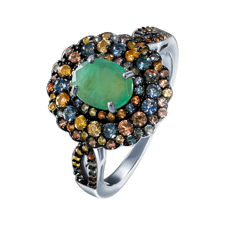 Кольцо из серебра с бериллами и сапфирами