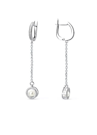 Серебряные серьги с жемчугом и фианитами