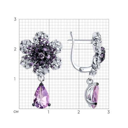 Серебряные серьги с аметистом и фианитами «Цветок»