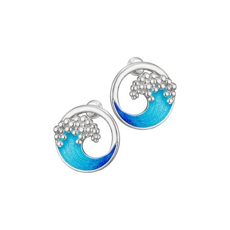 Серебряные серьги-пусеты с эмалью «Морская волна»