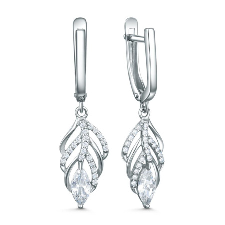 Серебряные серьги с фианитами «Листья»