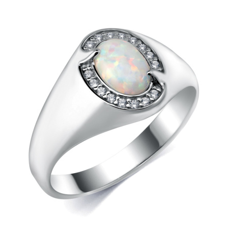 Кольцо из серебра с опалом и фианитами