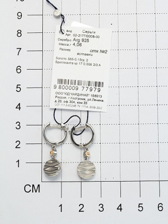 Серебряные серьги с бриллиантом