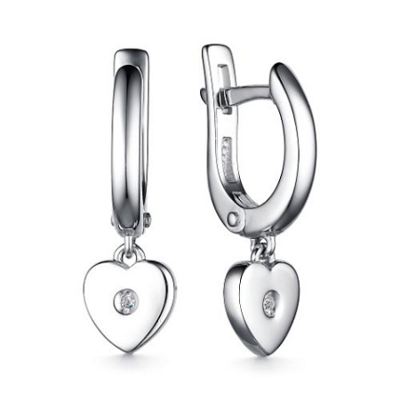 Серебряные детские серьги с бриллиантом «Сердечко»
