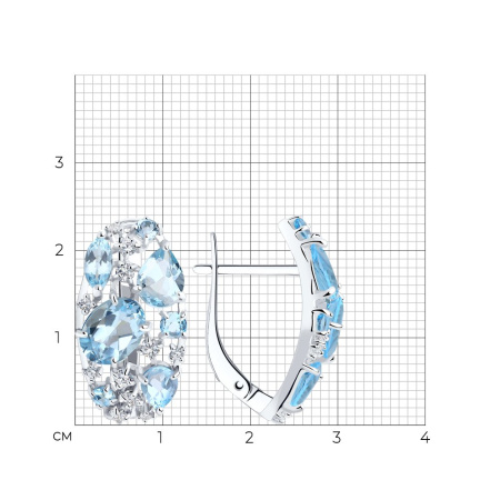 Серьги из серебра с топазами и фианитами